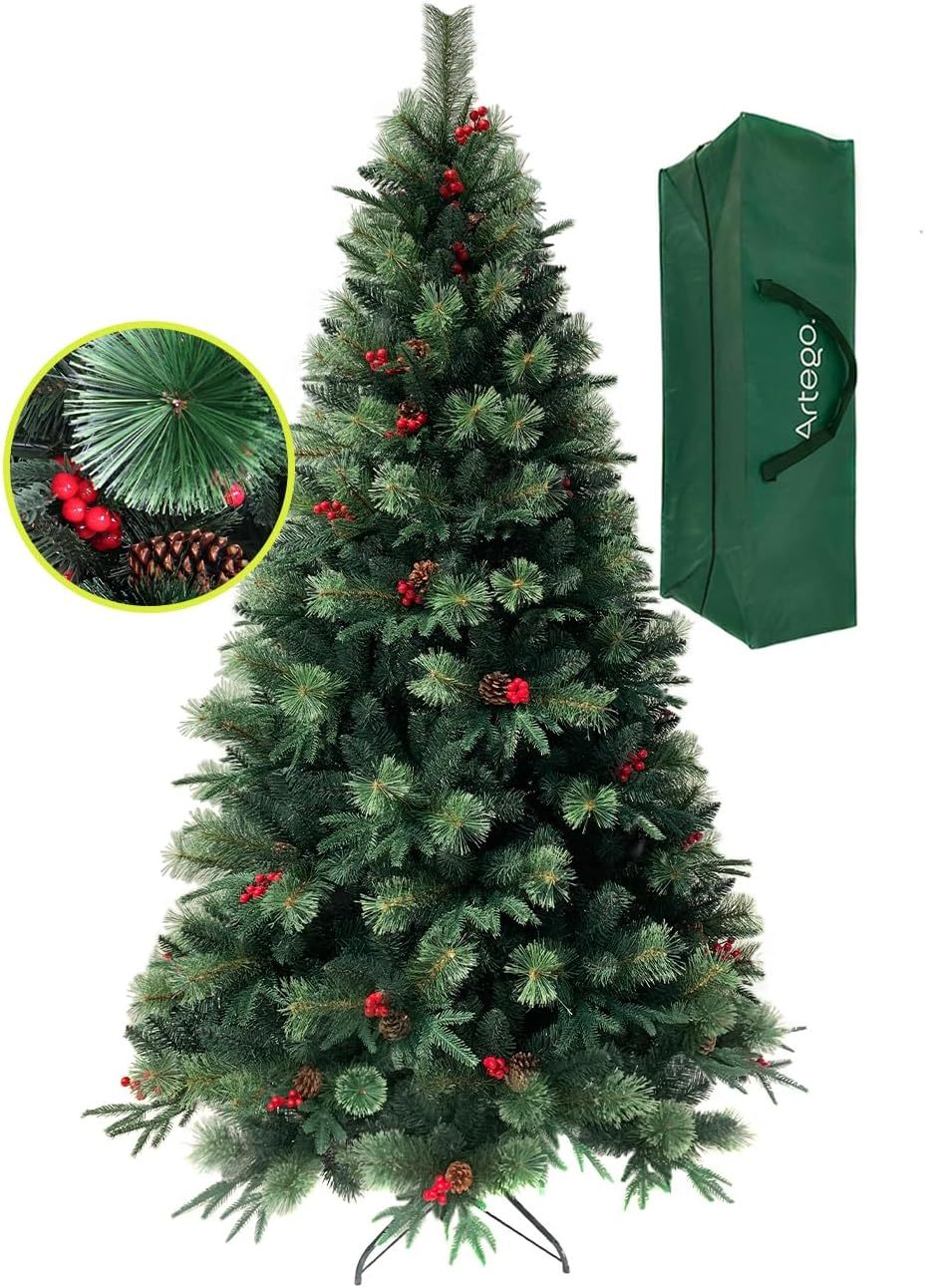 BECKON Árbol de Navidad Premium 2.20m Fraser Fir Artego (3 Materiales) Frondoso (1676 Ramas) Pino Artificial Navideño Artego + Maleta/Christmas Tree Decoración navideña (Fraser 220cm)