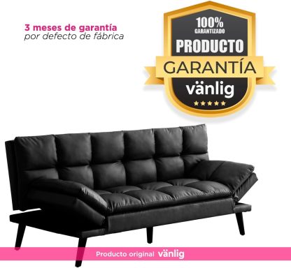 VANLIG | Sofá Cama Moderno de Vinipiel | Acolchado Futón Munich | Multiusos Ajustable | para Espacios Pequeños | Alta Calidad Resistente y Duradero | Color Café