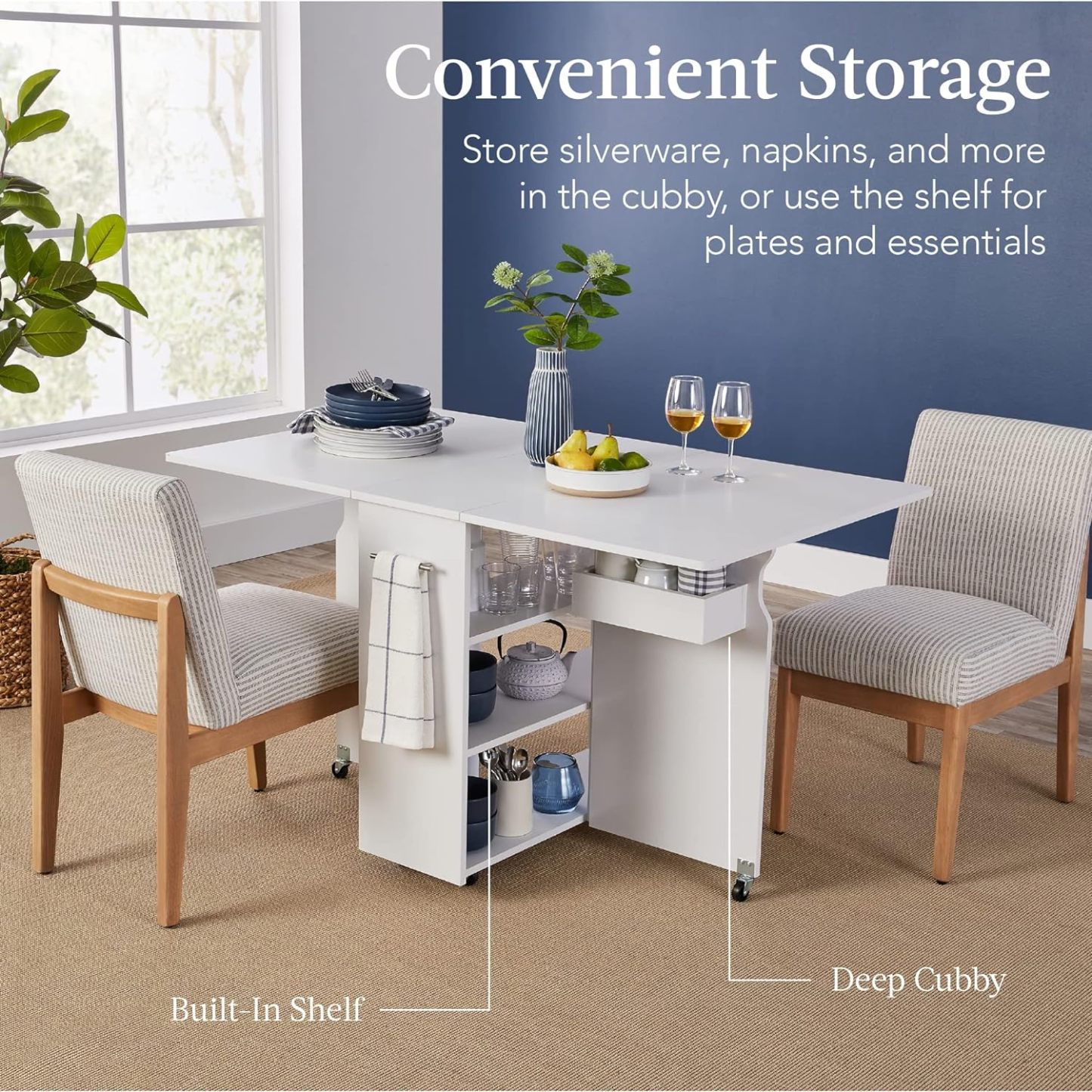Best Choice Products - Mesa de comedor plegable, multiusos para ahorrar espacio, con ruedas, 3 estantes de almacenamiento, color café