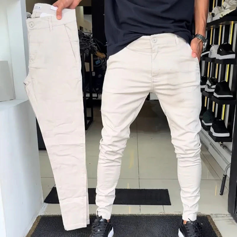 Pantalones casuales de color sólido de corte ajustado para hombre