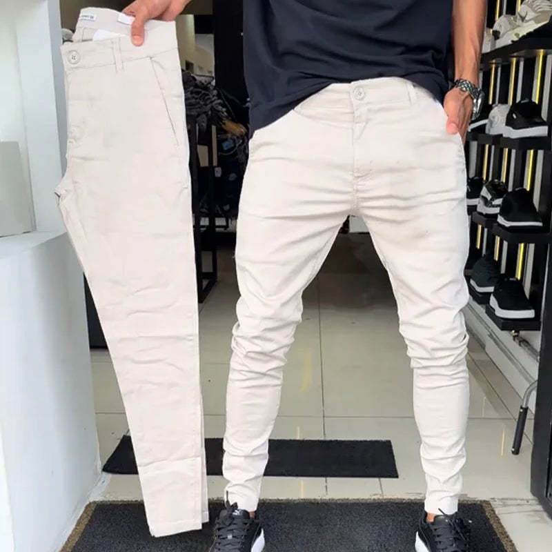 Pantalones casuales de color sólido de corte ajustado para hombre