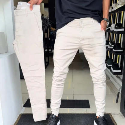 Pantalones casuales de color sólido de corte ajustado para hombre