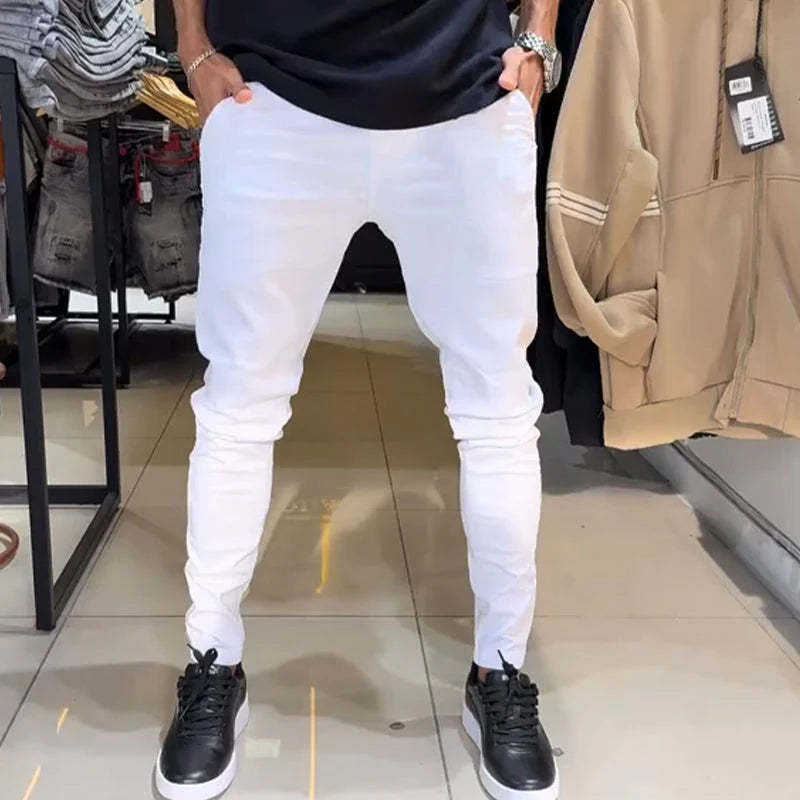 Pantalones casuales de color sólido de corte ajustado para hombre