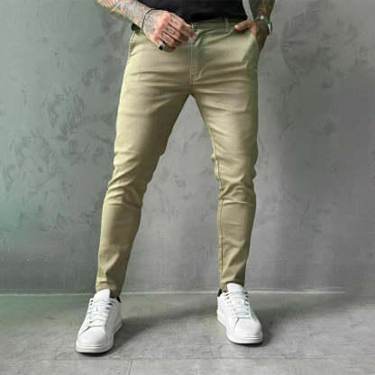 Pantalones casuales de color sólido de corte ajustado para hombre
