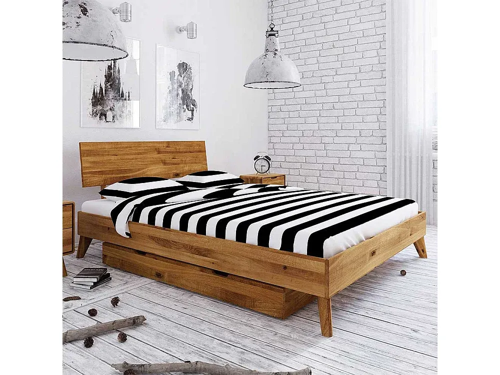 Massivholz-Einzelbett mit Bettkasten aus Wildeiche-Velessaliving