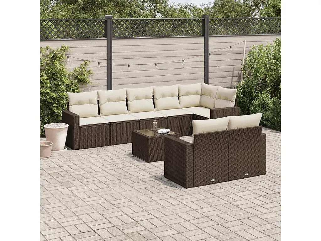 9-teilige Gartenlounge mit Kissen Braun Rattan-Velessaliving
