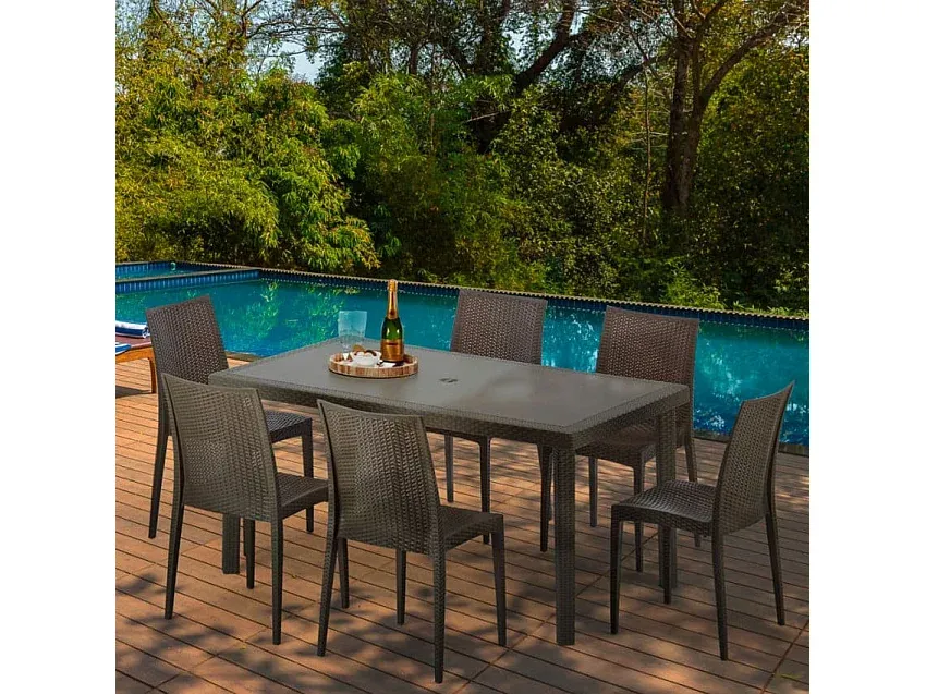 Rechteckiger Gartentisch aus Polyrattan mit 6 Stühlen, Braun-Velessaliving