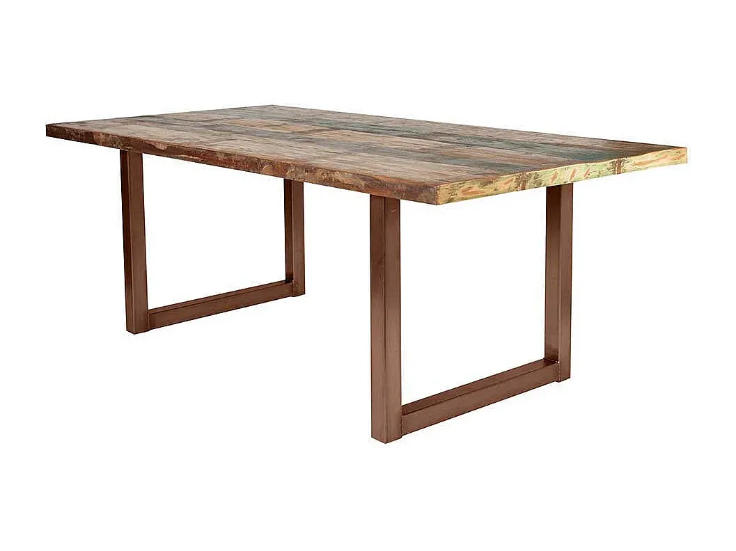 Bunter Holztisch im Antikstil mit Stahlgestell-Velessaliving