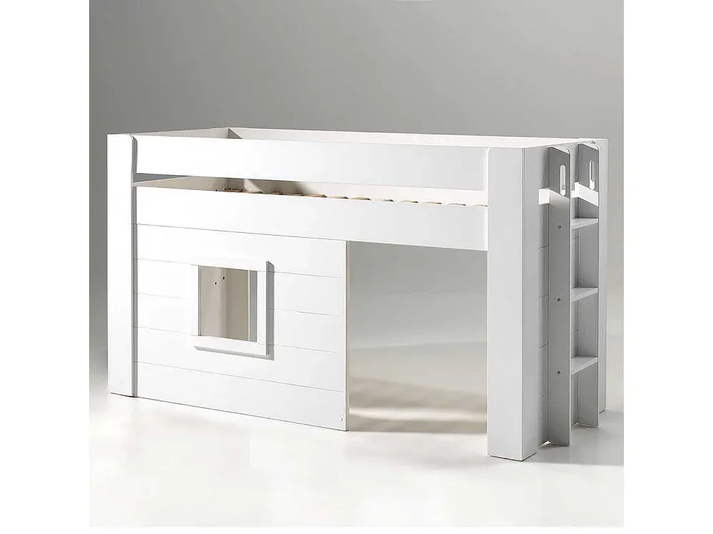 Halbhohes Bett für das Kinderzimmer mit Leiter in Weiß-Velessaliving