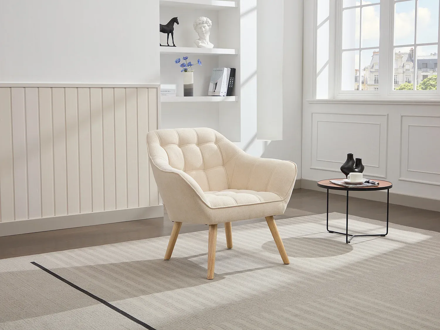 Beiger Stoffsessel für Wohnzimmer-Velessaliving