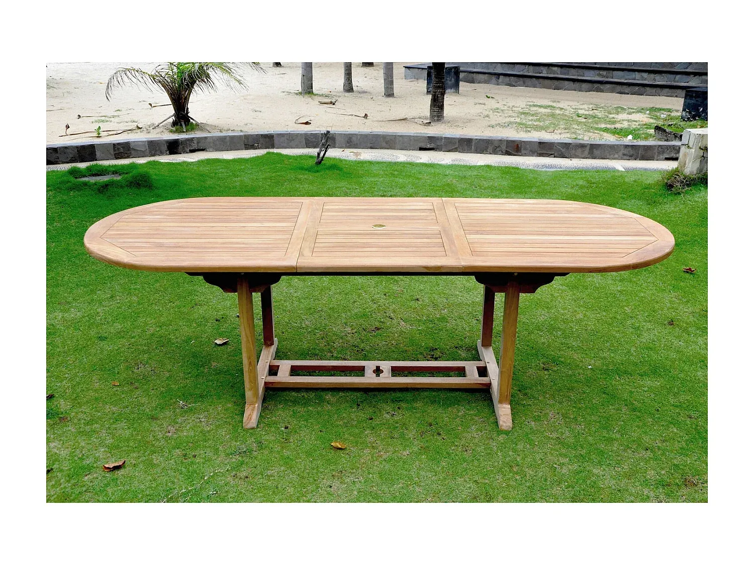 Großer ovaler Klapptisch aus Teakholz für Garten-Velessaliving