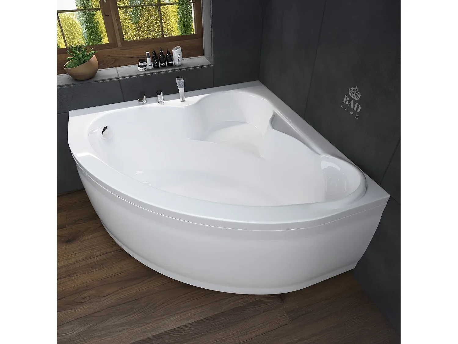 Eckbadewanne 130x130 cm aus Acryl mit Zubehör-Velessaliving