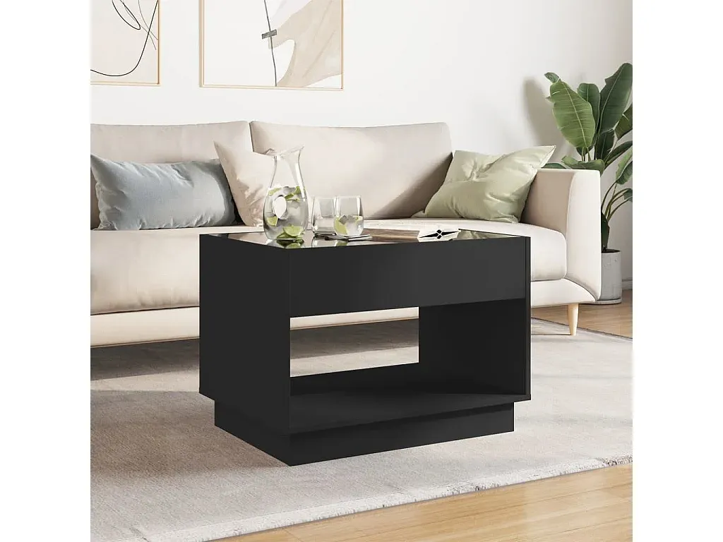 Moderner LED-Couchtisch in Schwarz mit Spiegel-Effekt, 70x50x50 cm-Velessaliving