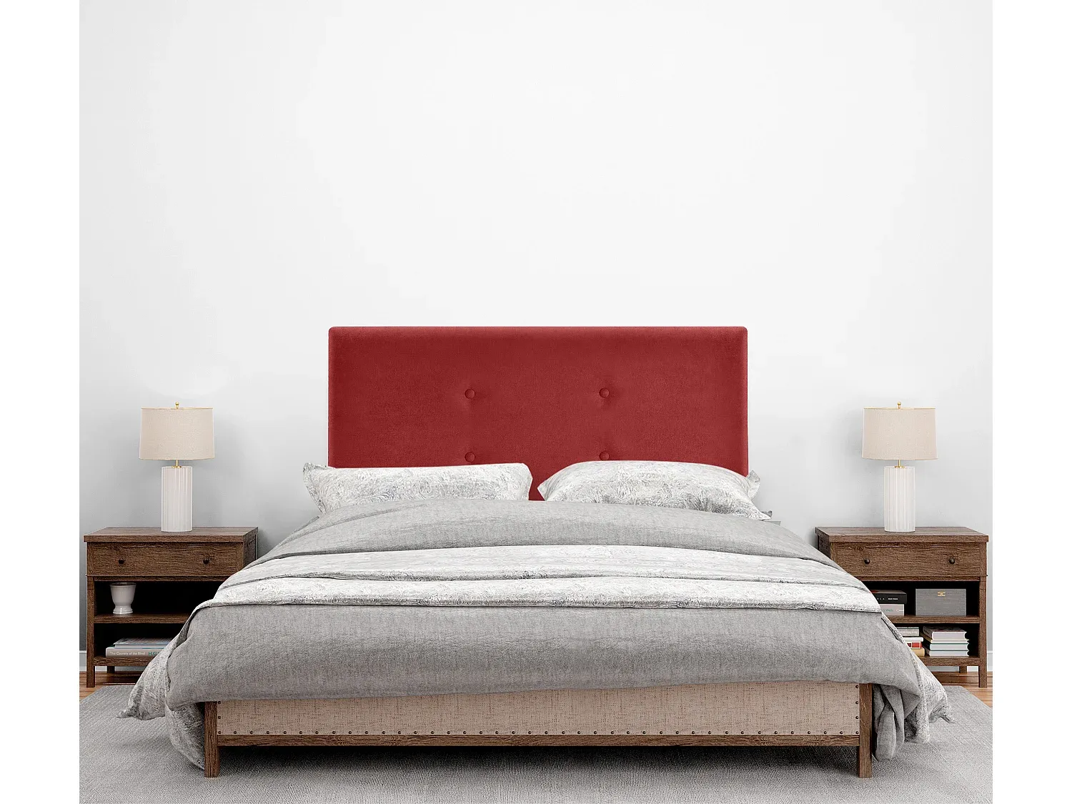 Stoff-Kopfteil mit Knopfdetails in Rot, 105x105cm-Velessaliving