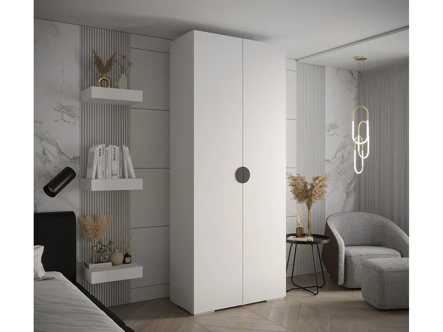 Moderner Schwebetürenschrank in Weiß-Schwarz-Velessaliving