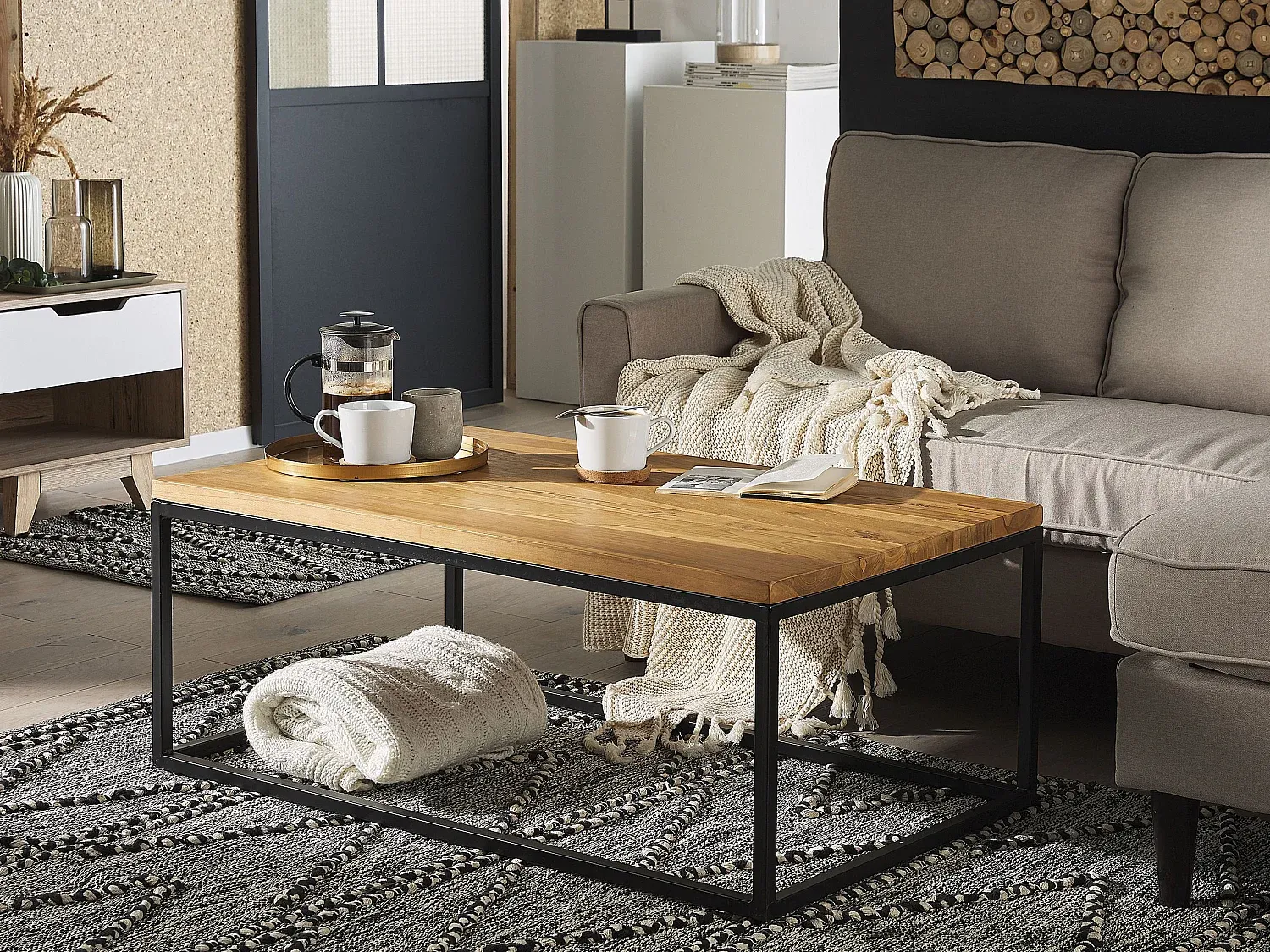 Rechteckiger Teakholz-Couchtisch, hellbraun, 60 x 100 cm-Velessaliving