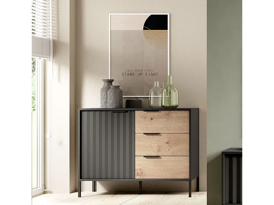 Elegante Kommode in Schwarz und Eiche-Velessaliving