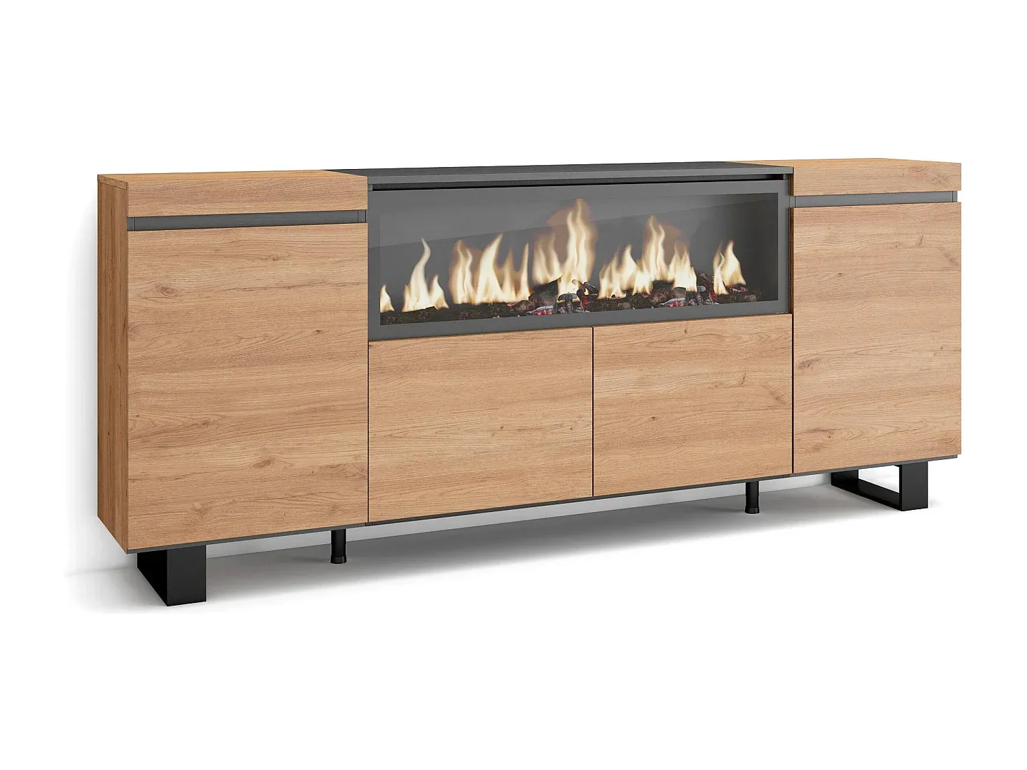 Industrie-Design Sideboard mit Elektrokamin und 4 Türen-Velessaliving