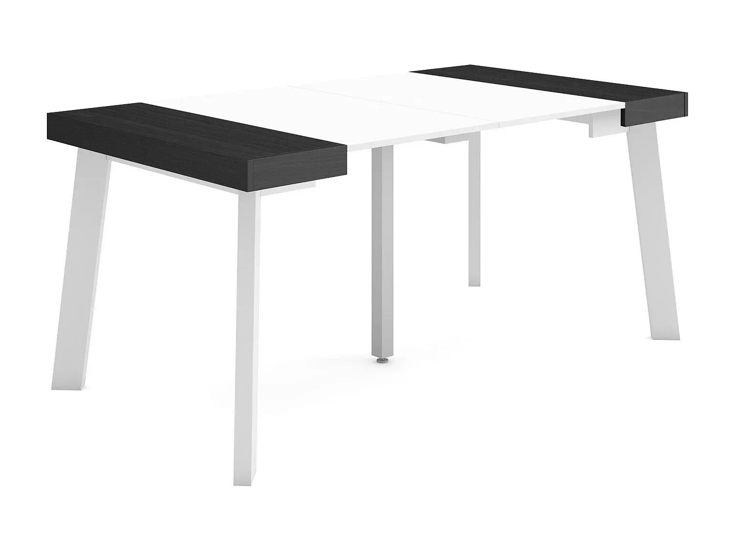 Erweiterbarer Esstisch für 8 Personen, Holzbasis, Weiß-Schwarz-Velessaliving