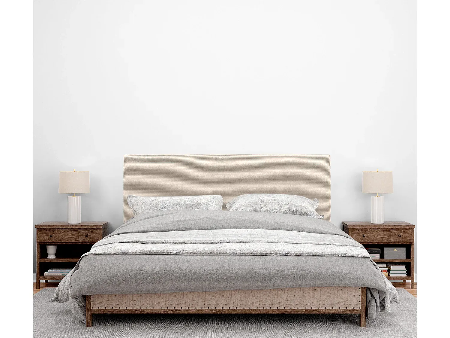 Minimalistisches Stoffkopfteil 150x60 cm in Beige für Doppelbetten-Velessaliving