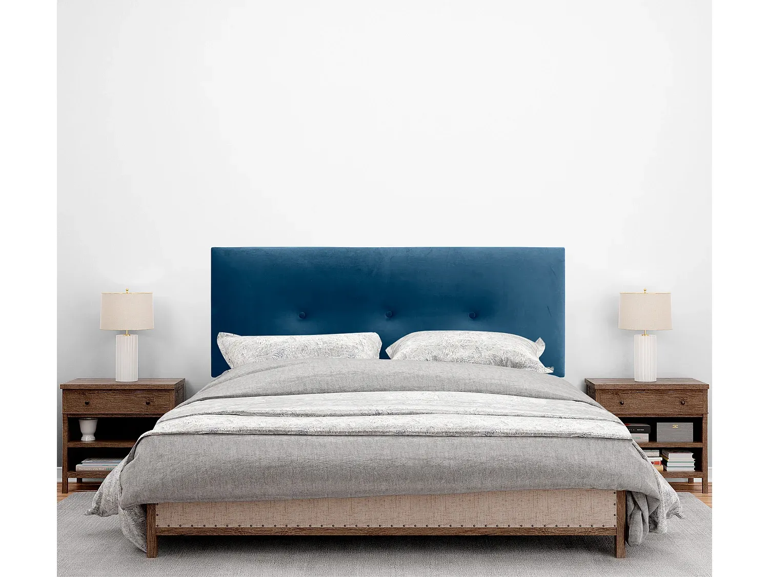 Glatte Samt-Kopfteil mit Knöpfen in Blau, 145 x 50 für Betten-Velessaliving