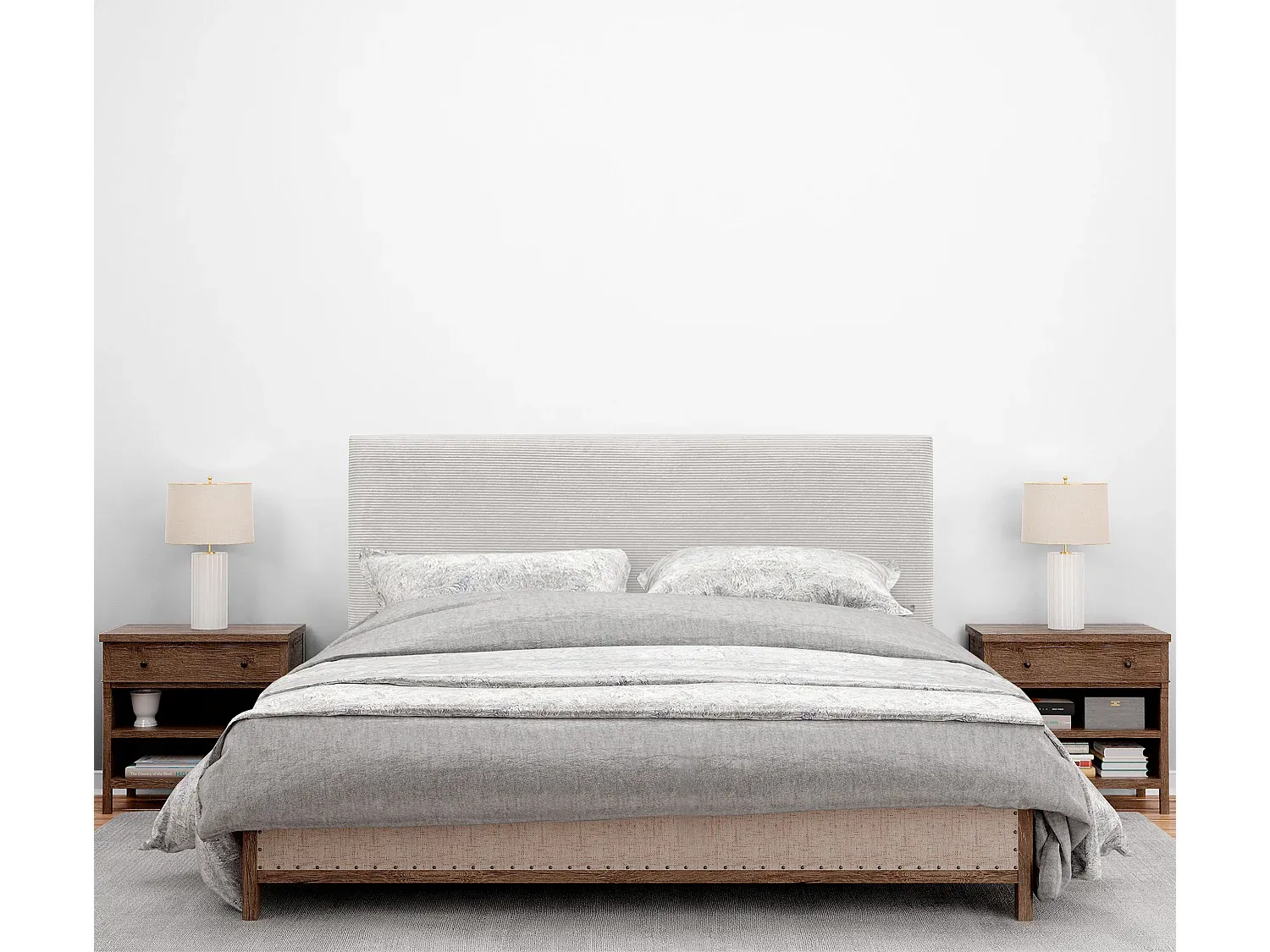 Elegantes Kopfteil aus Cord für Doppelbett in Knochenweiß-Velessaliving