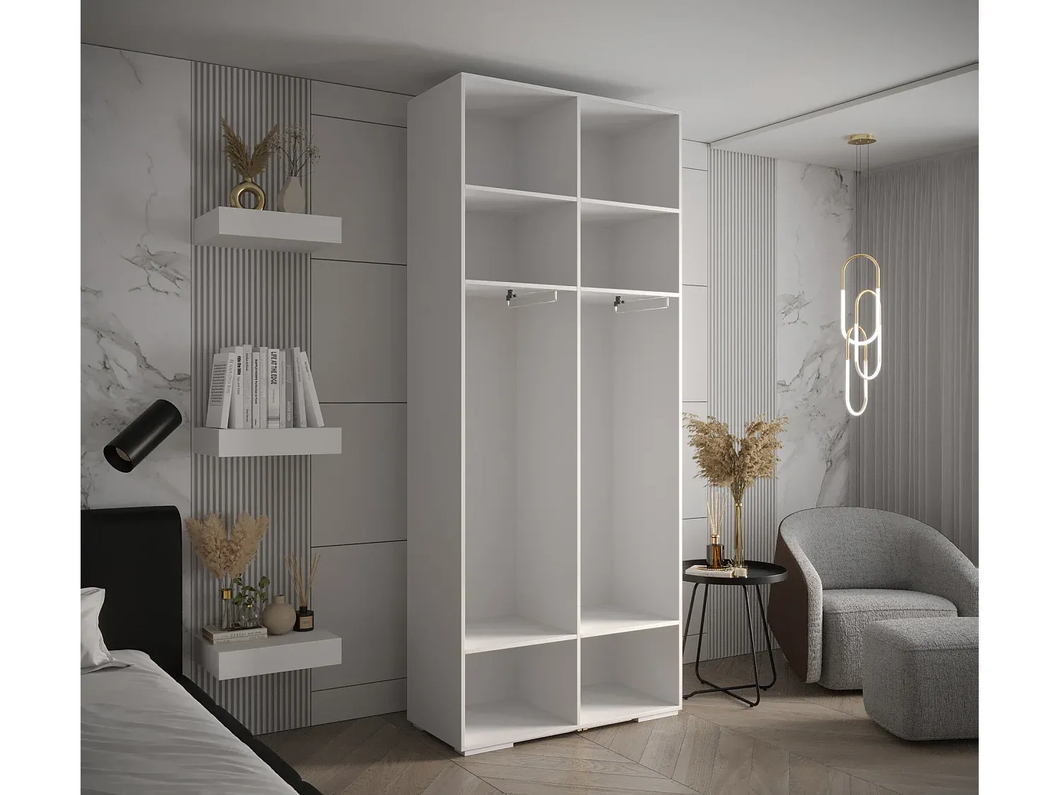 Moderner Schwebetürenschrank in Weiß-Schwarz-Velessaliving