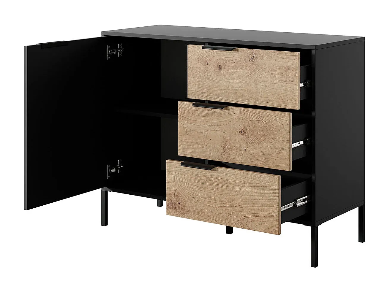 Elegante Kommode in Schwarz und Eiche-Velessaliving