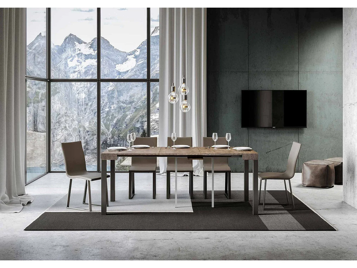 Ausziehbarer Konsolentisch mit Eisenrahmen, 90x40/196 cm, Nussbaum-Velessaliving