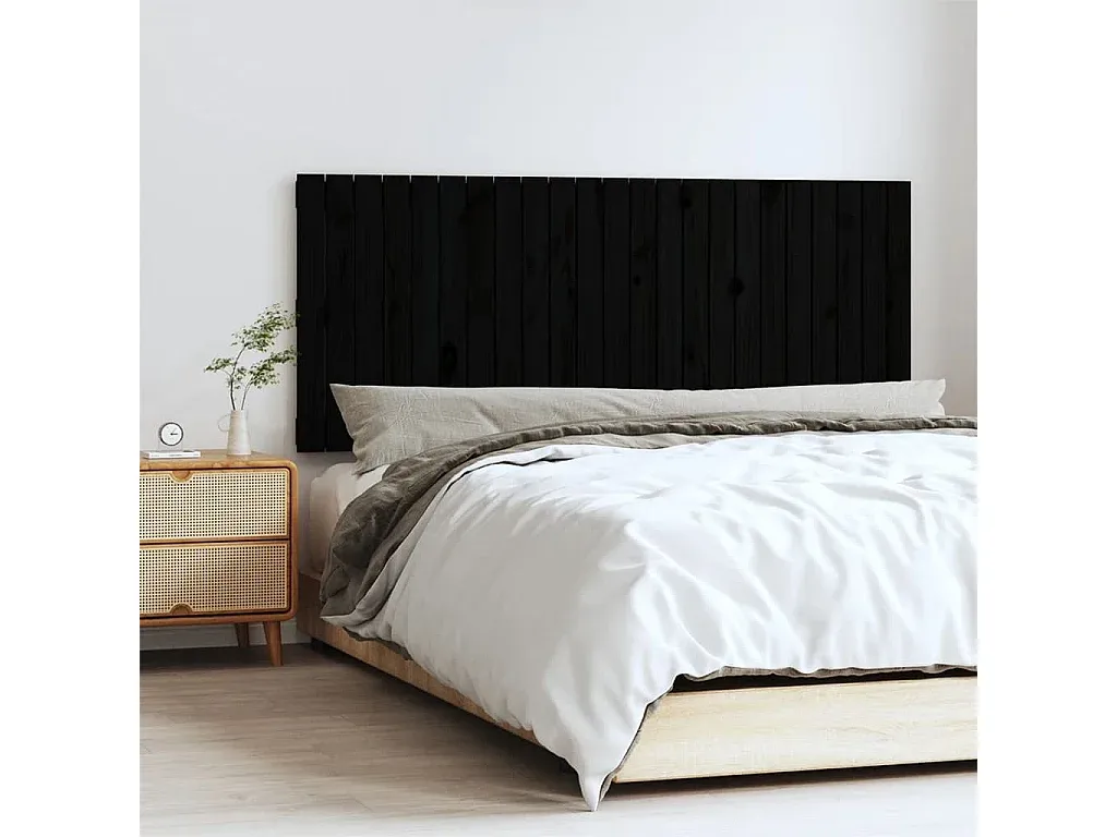Schwarzes Kopfteil für Bett aus Kiefernholz 147x60 cm-Velessaliving