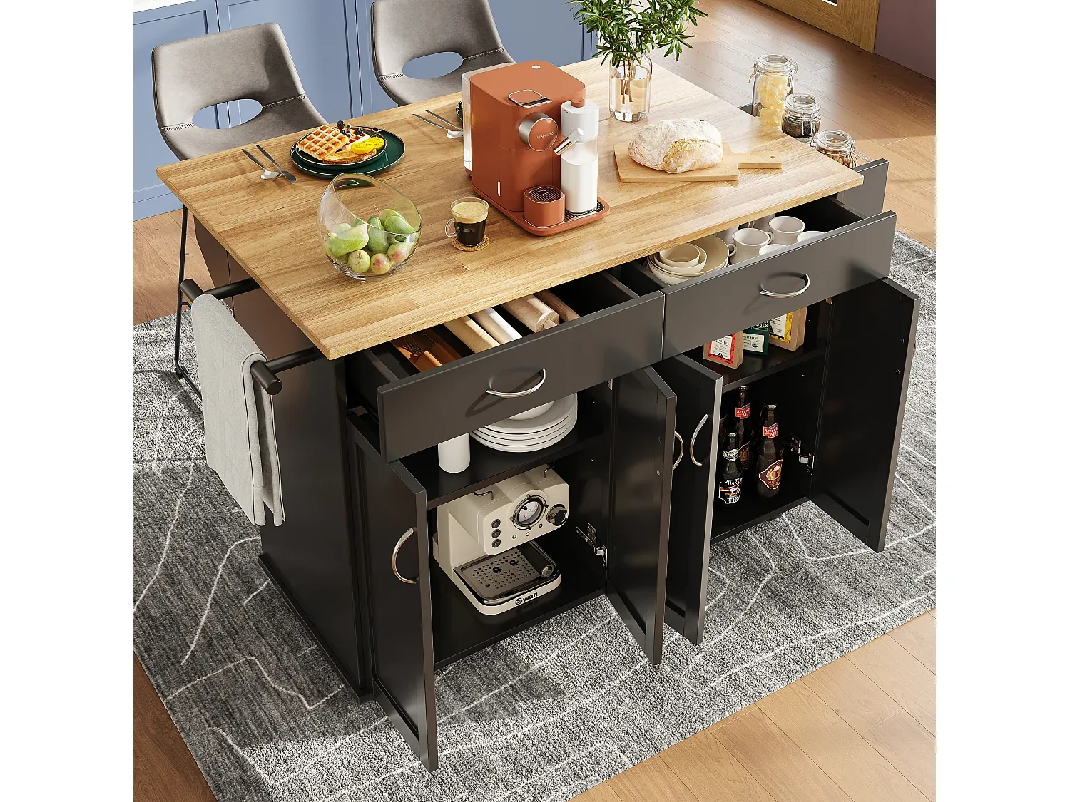 Küchenwagen mit Stauraum und ausziehbarer Arbeitsfläche-Velessaliving