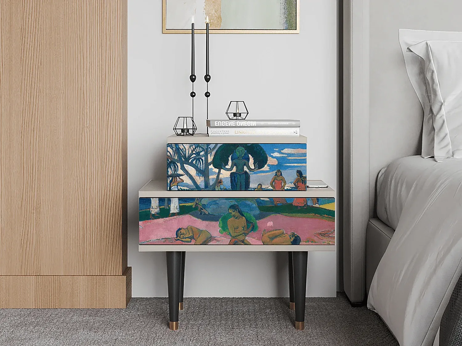 Moderner Nachttisch in Sandoptik, kompakte Größe-Velessaliving