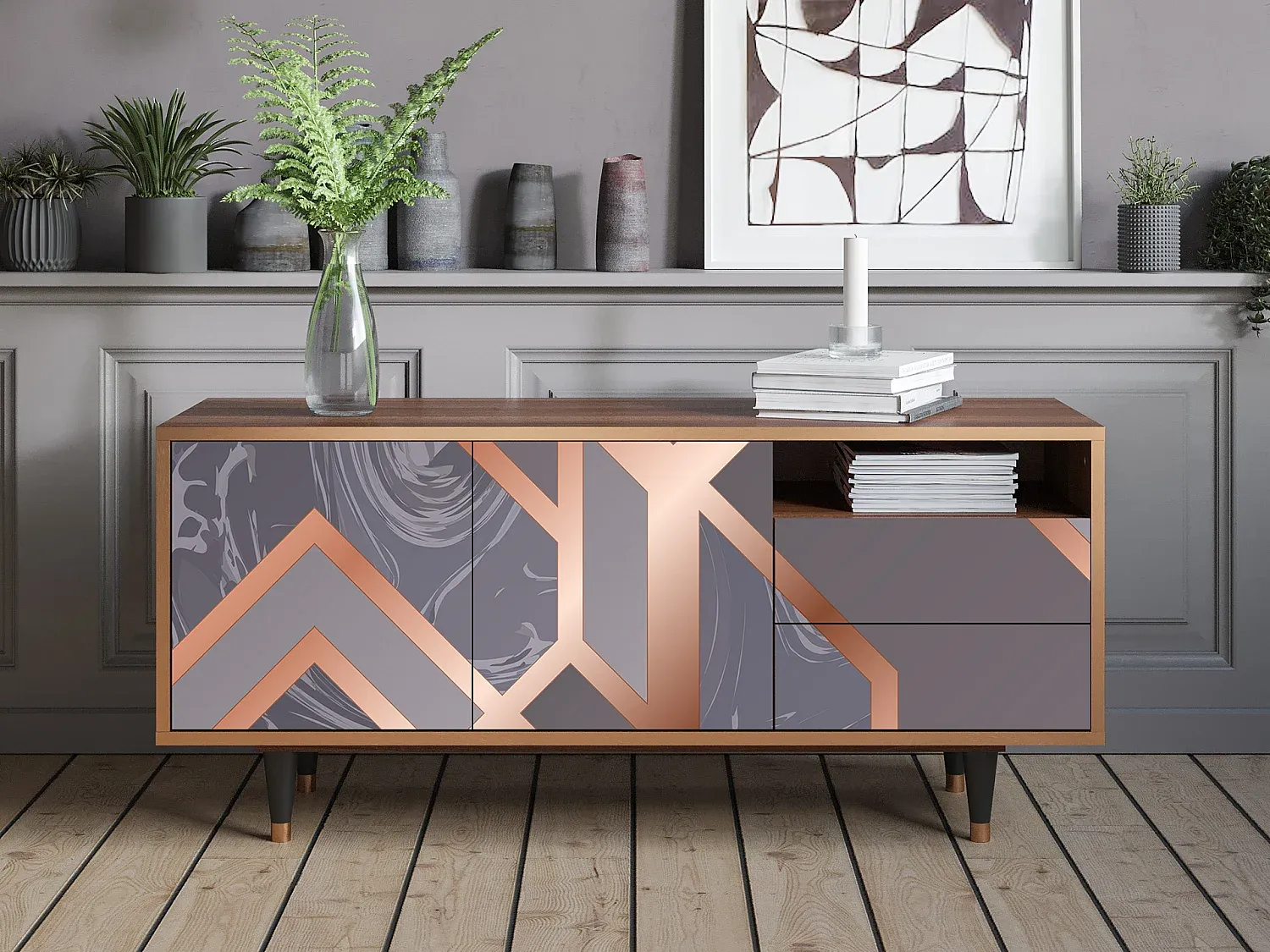 Moderner TV-Schrank mit Stauraum, Walnuss-Velessaliving