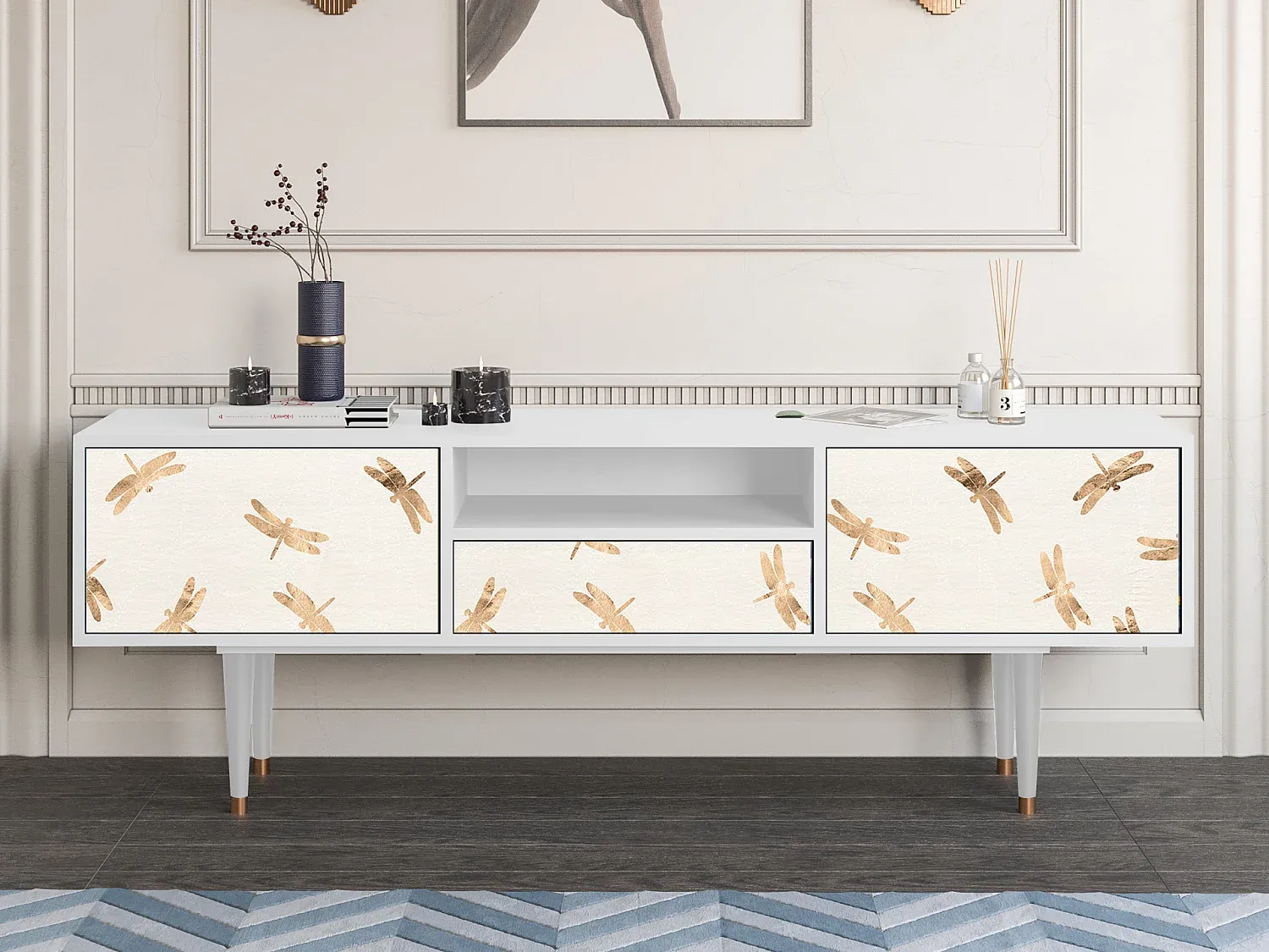 Moderner TV-Schrank mit Dragonfly-Design, Weiß-Velessaliving