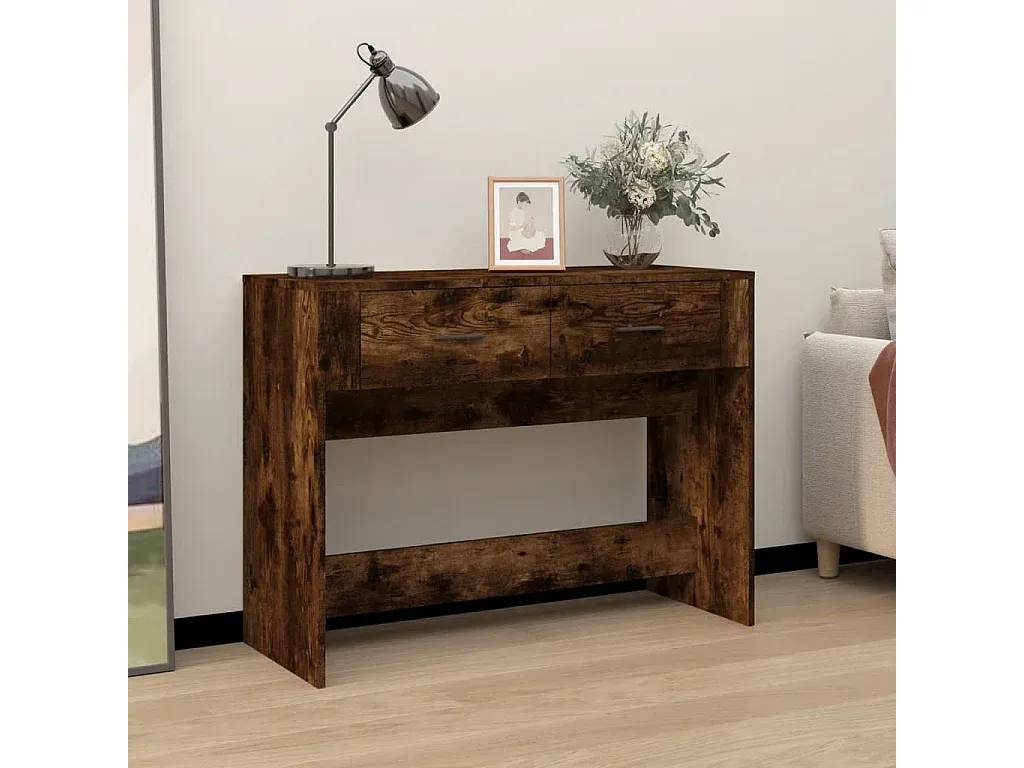 Eleganter Konsolentisch aus Holzwerkstoff, Räuchereiche Finish, 100x39x75 cm-Velessaliving