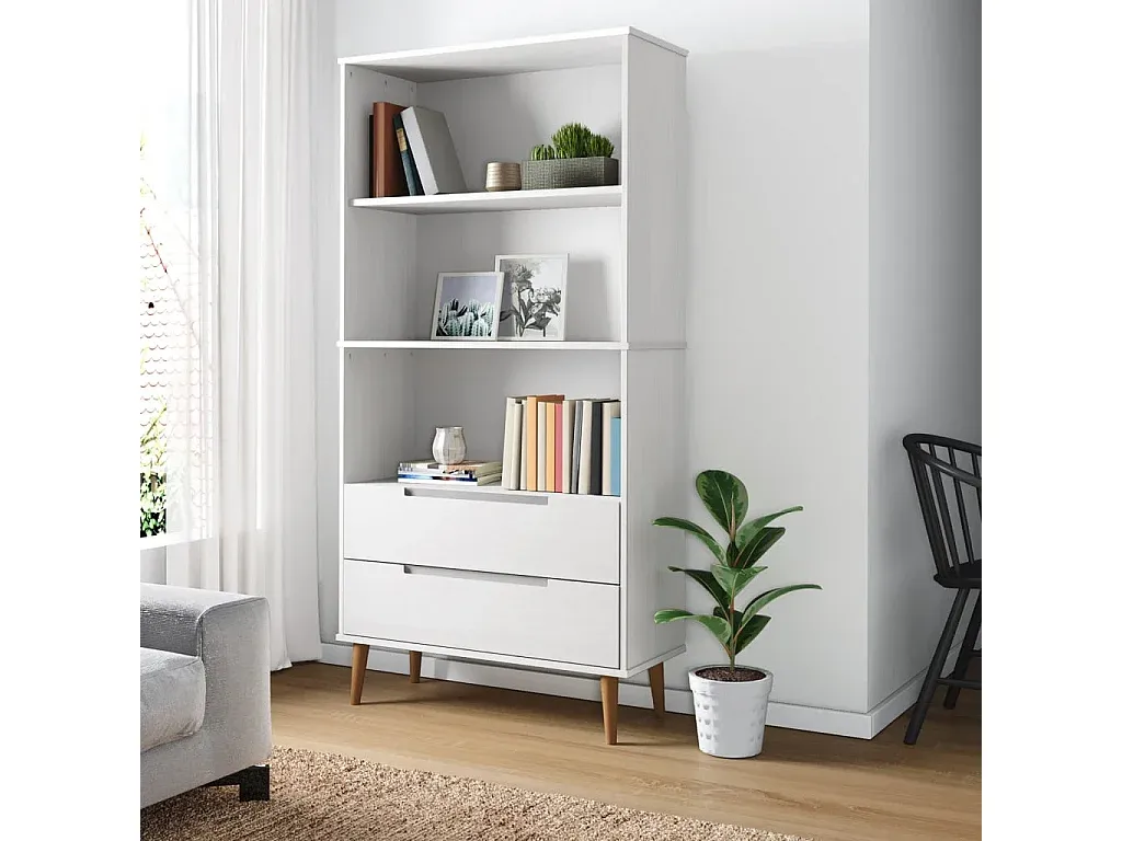 Weißes Massivholz Bücherregal 85x35x170,5 cm-Velessaliving