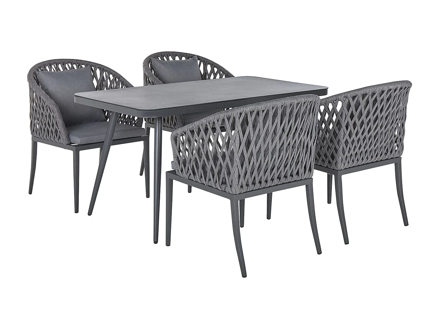 Aluminium Gartenmöbel Set für 4 Personen in Grau mit Flechtseil-Velessaliving