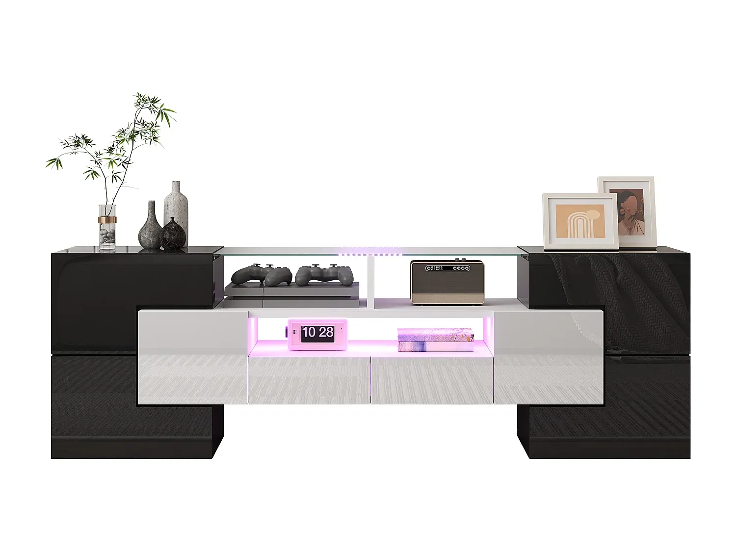 Moderner Fernsehtisch mit LED und Glasoberfläche-Velessaliving