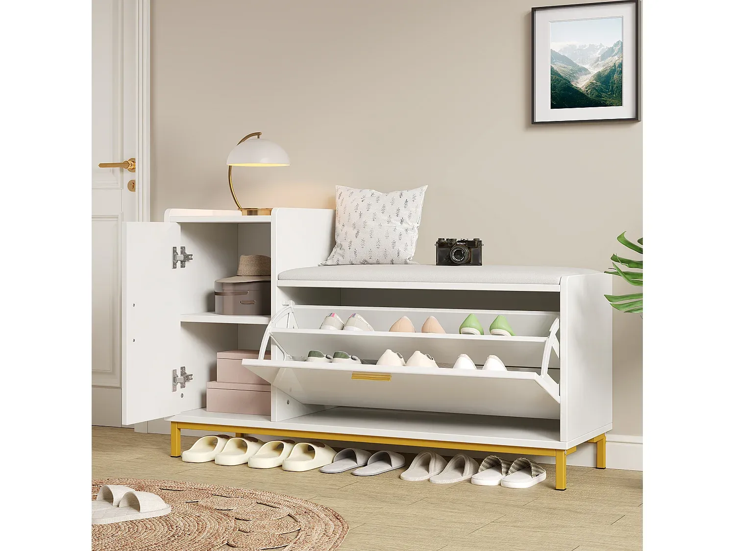 Moderner Schuhschrank mit Sitzbank und Stauraum-Velessaliving