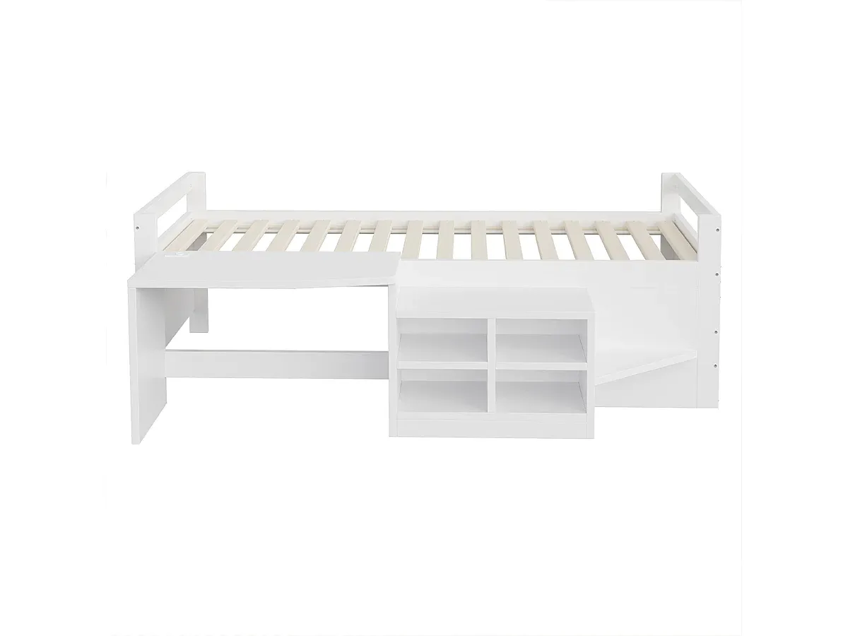 Praktisches Jugendbett mit Stauraum und Schreibtisch, 90x200 cm, Weiß-Velessaliving