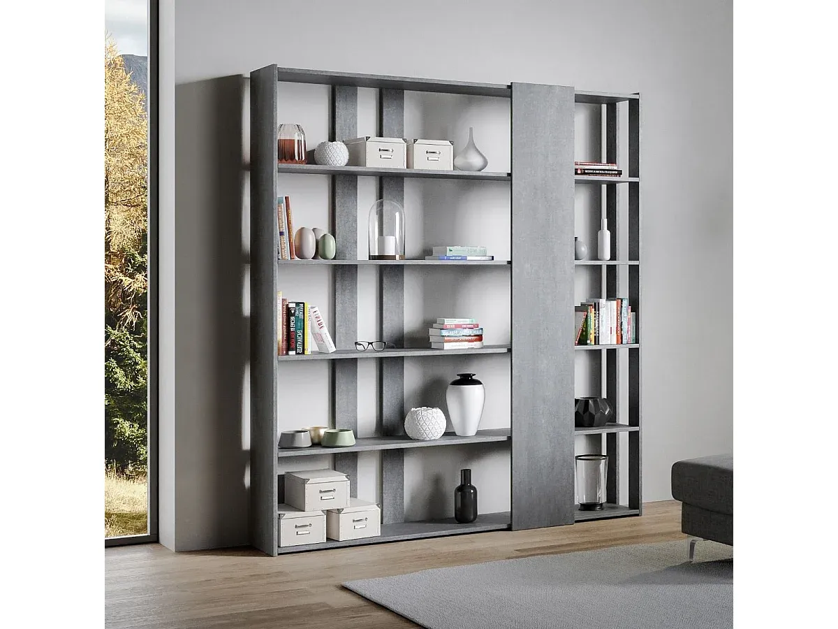 Modernes Bücherregal aus Zementoptik-Velessaliving