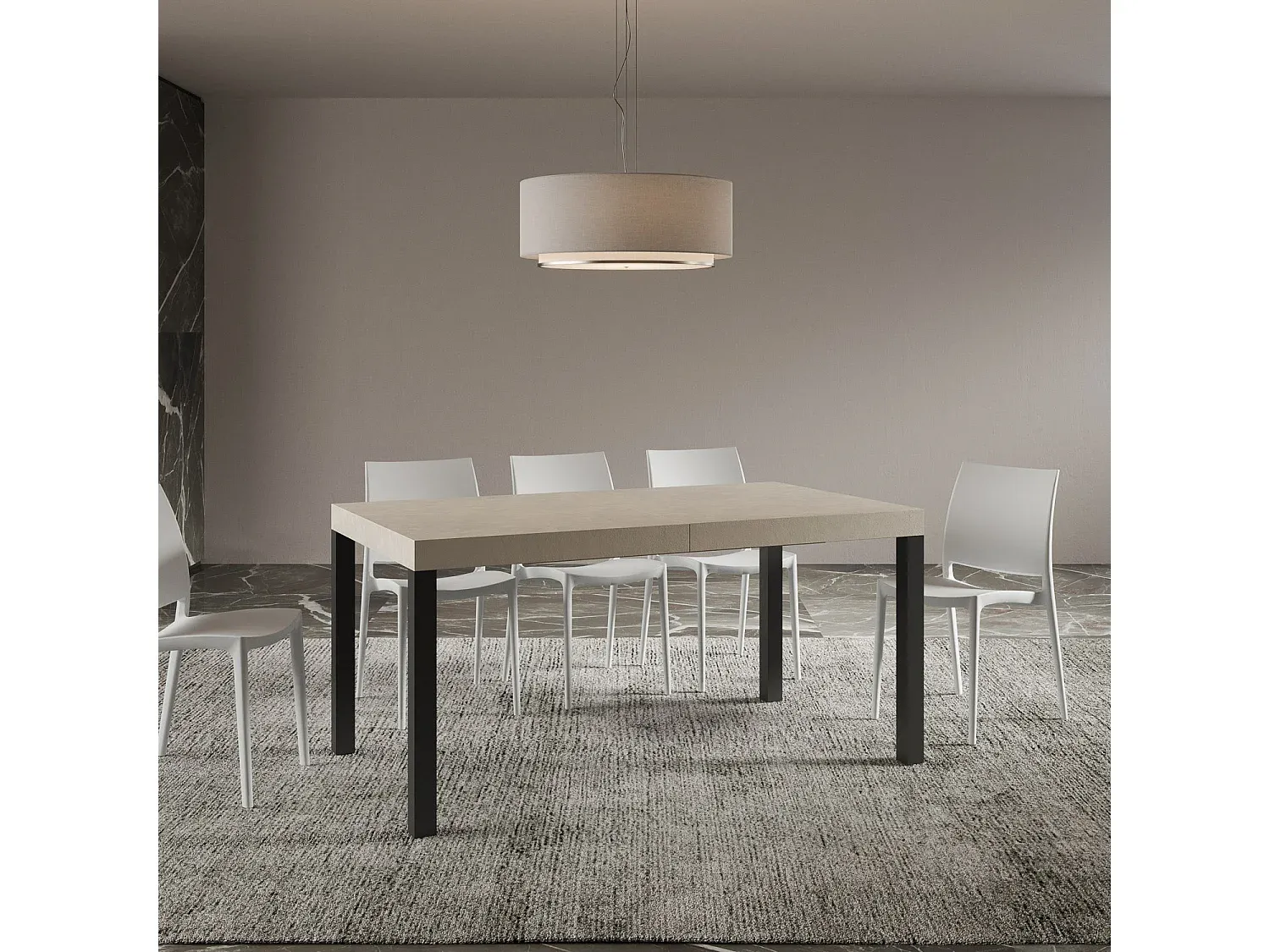 Erweiterbarer Esstisch aus Kaschmir mit Metallgestell in Anthrazit-Velessaliving