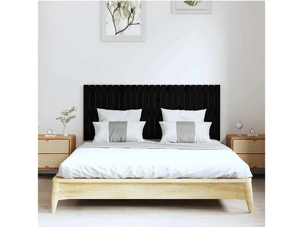 Schwarzes Kopfteil für Bett aus Kiefernholz 147x60 cm-Velessaliving