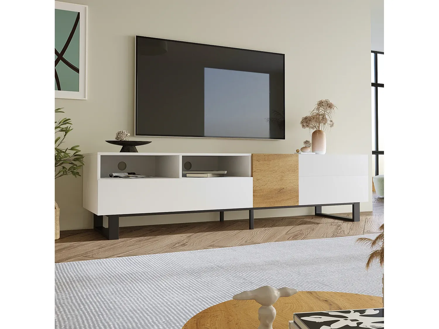 Moderner Fernsehtisch mit Stauraum und Tür-Velessaliving