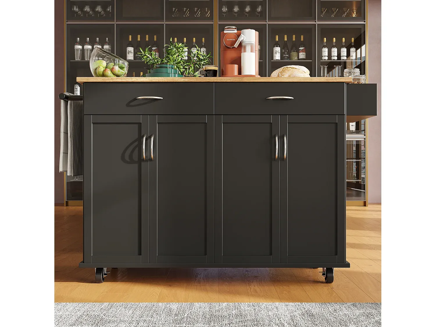 Küchenwagen mit Stauraum und ausziehbarer Arbeitsfläche-Velessaliving