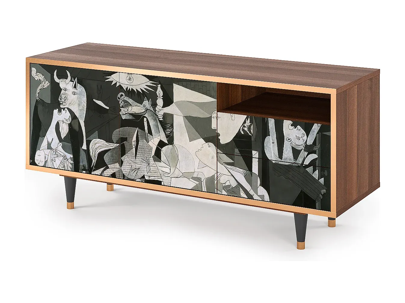 Moderner TV-Schrank mit Picasso-Motiv, Walnuss-Velessaliving