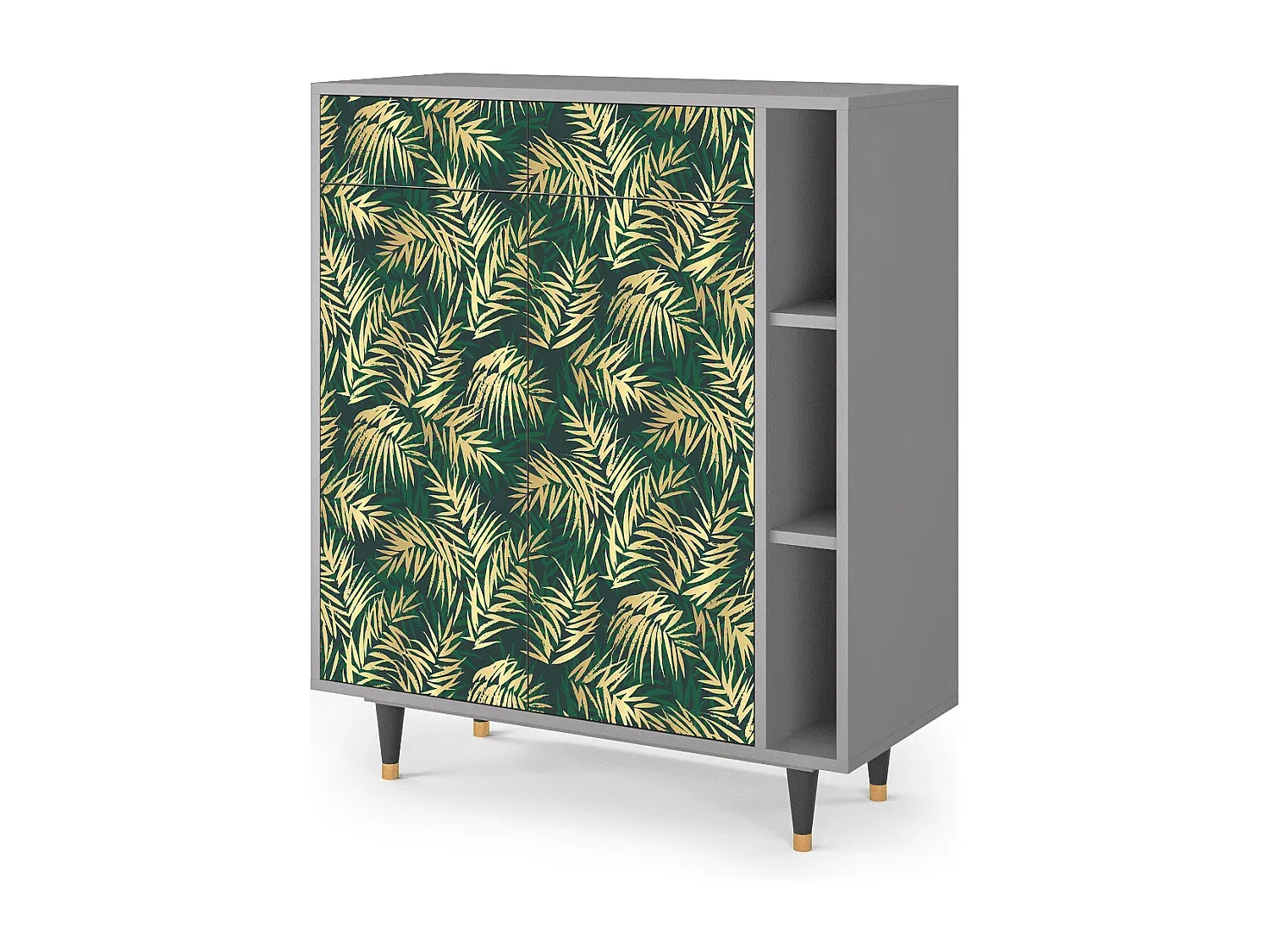 Moderner Sideboard in Grautönen mit Palmenmotiv-Velessaliving