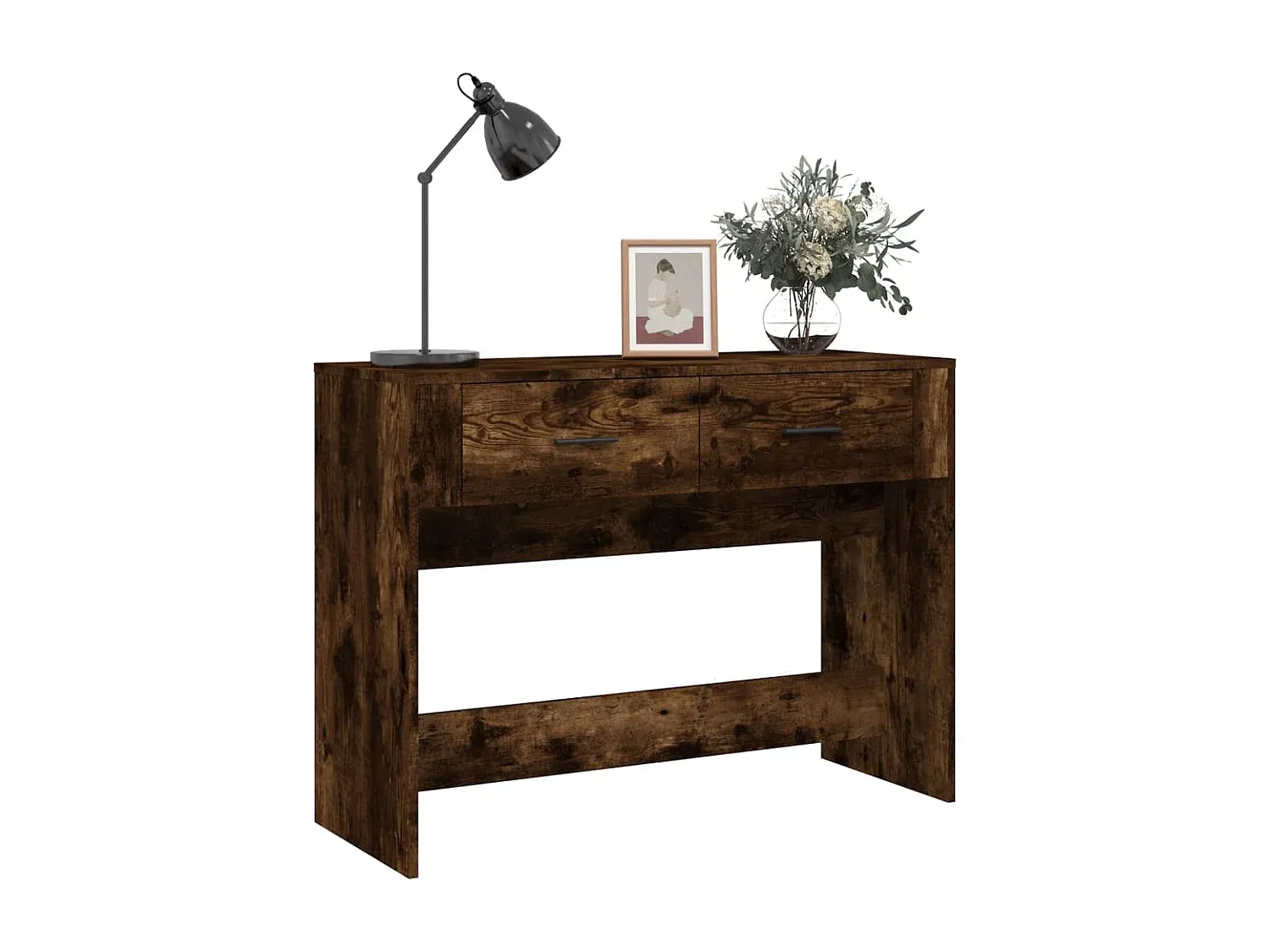 Eleganter Konsolentisch aus Holzwerkstoff, Räuchereiche Finish, 100x39x75 cm-Velessaliving