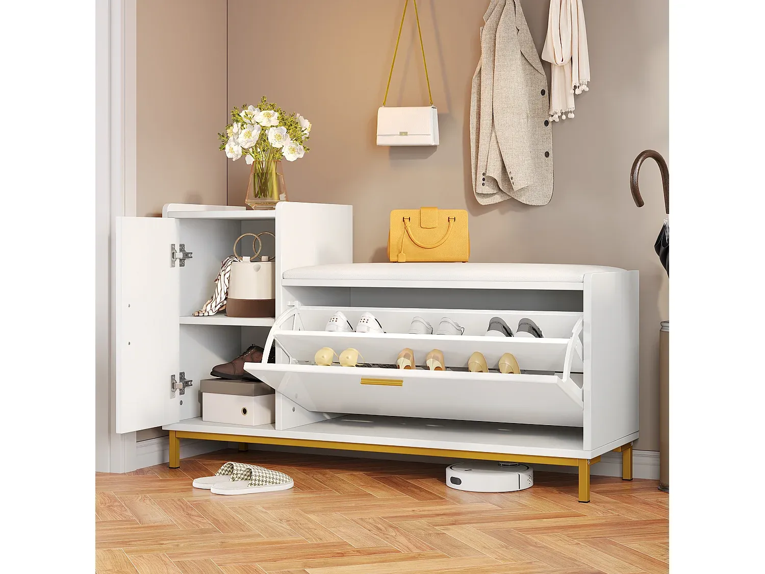 Moderner Schuhschrank mit Sitzbank und Stauraum-Velessaliving