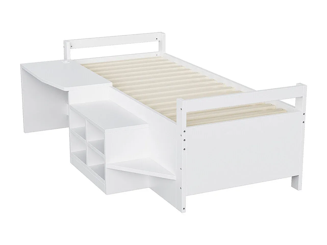 Praktisches Jugendbett mit Stauraum und Schreibtisch, 90x200 cm, Weiß-Velessaliving